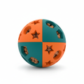 Bola dispensadora de snacks Sniff and Roll laranja e azul em fundo branco