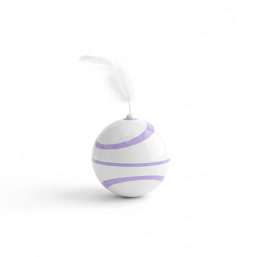 Bola interativa para gatos Caça-Luz Orbit branca e lavanda em fundo branco